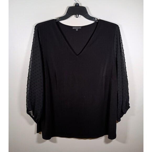 Adrianna Papell Women's Black Clip Dot Sheer Long Sleeve Sweater Plus Size 2X - Picture 1 of 6